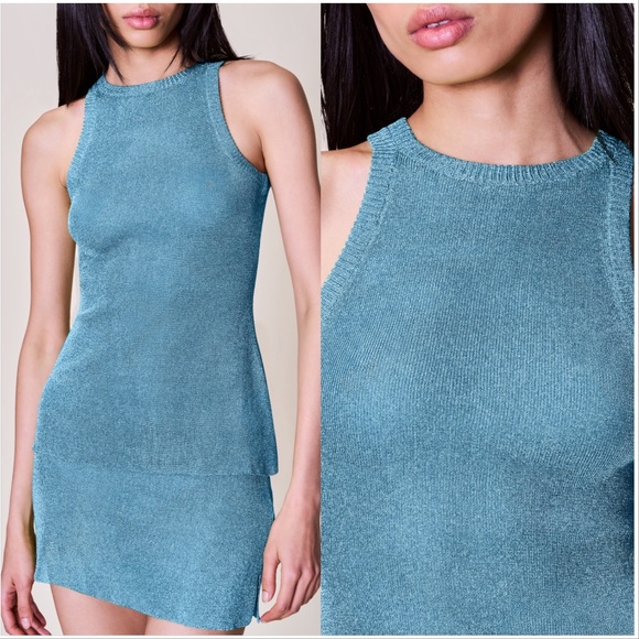 Danielle GUIZIO Millie Top Shimmer Mermaid Blue High Neck Top - Picture 1 of 6
